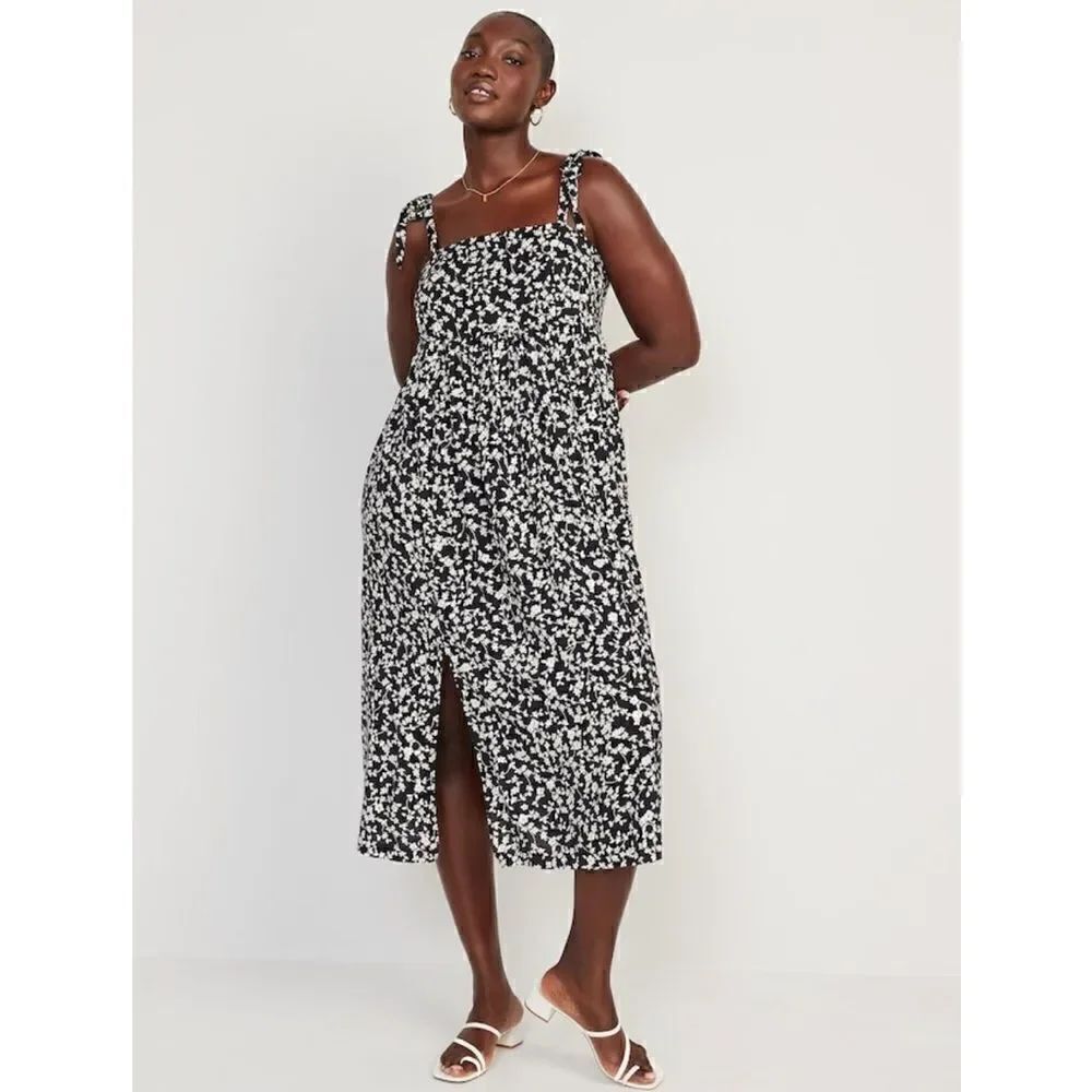 Old Navy Tie-Shoulder Floral-Print Split-Front Midi Swing Dress NEW Size XXL